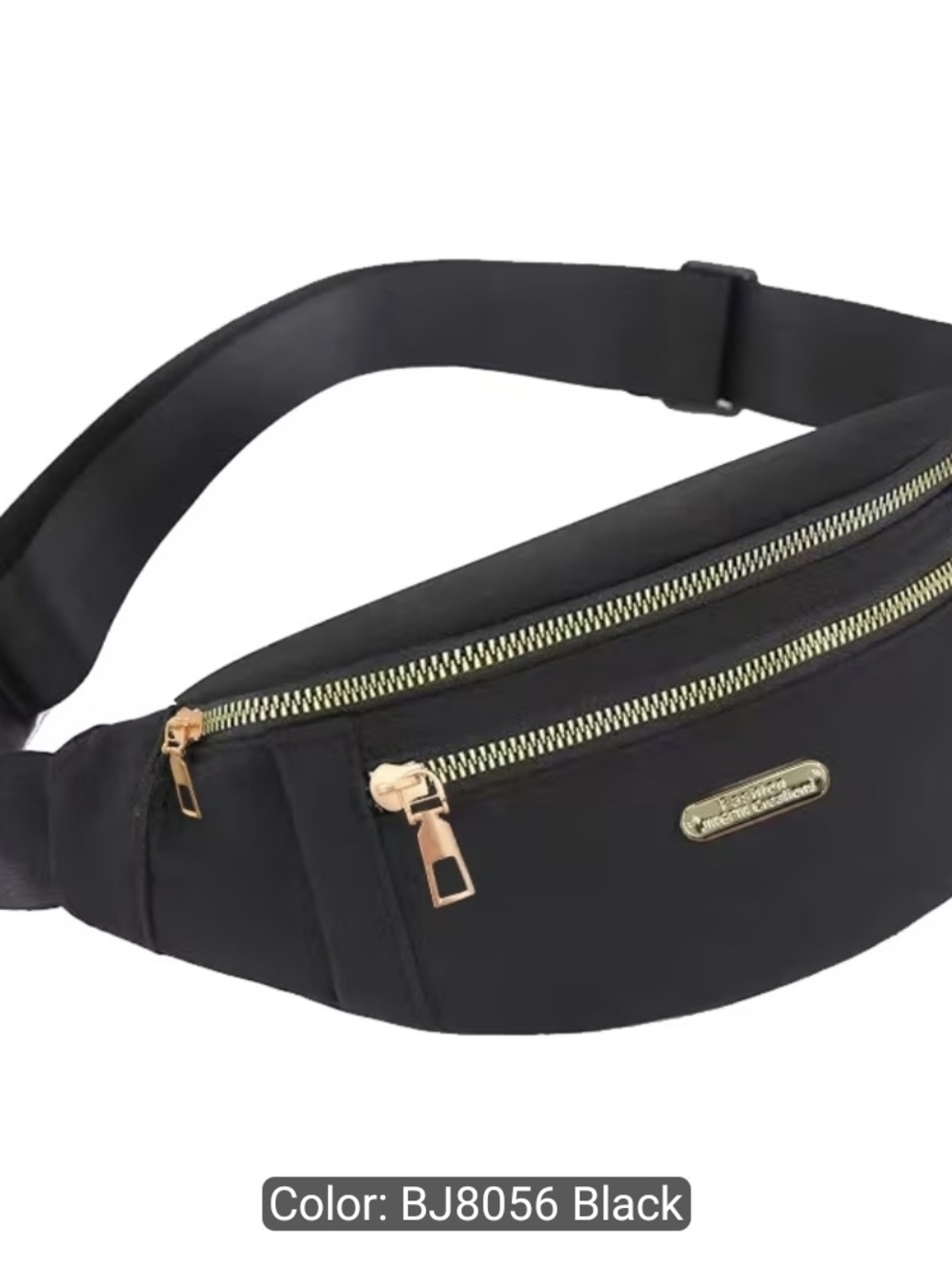 Black UNISEX  Nylon Waist Bag with Gold Hardware